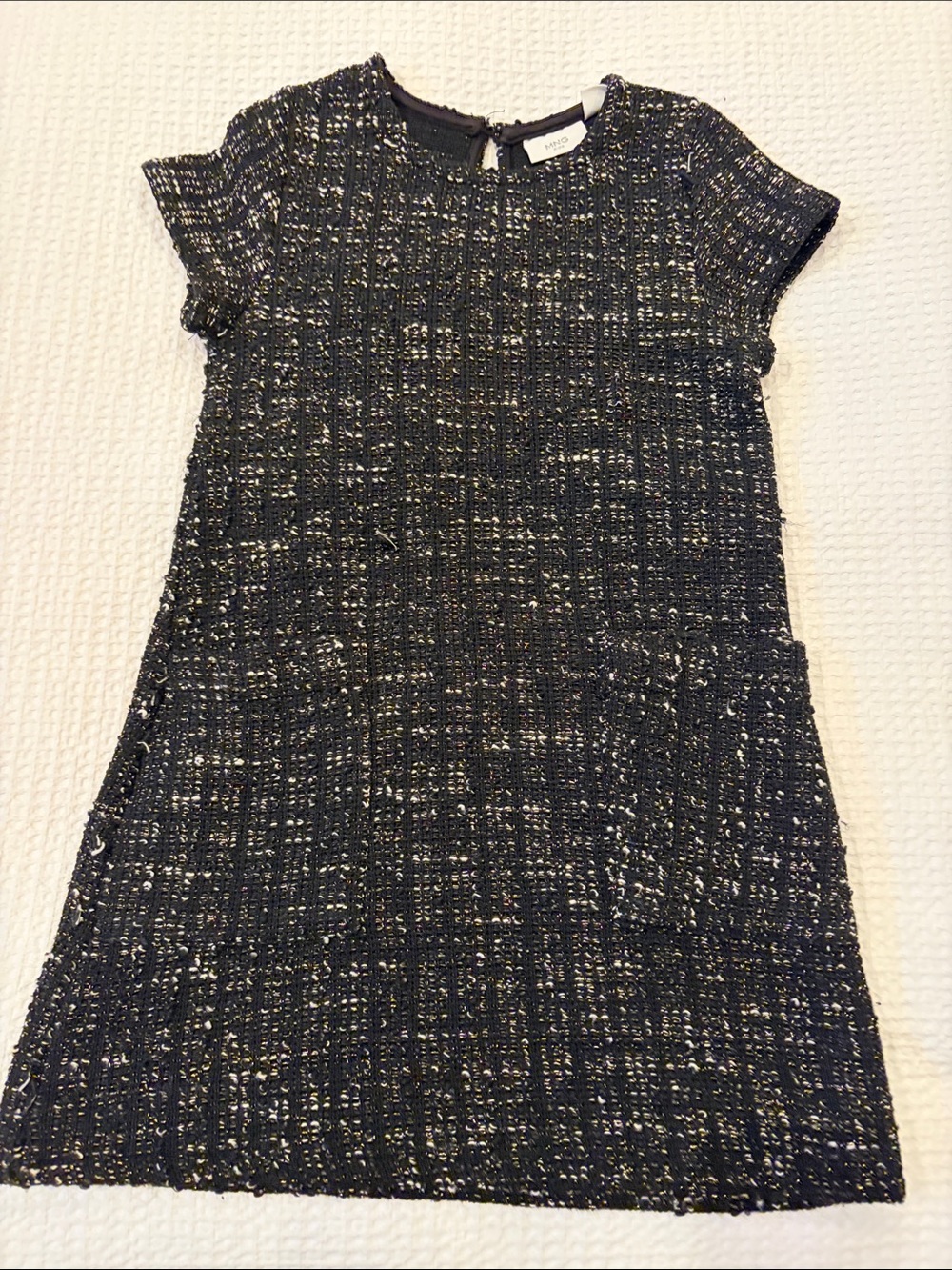 Mango Girls Black Tweed Pocket Dress with Metallic Threads